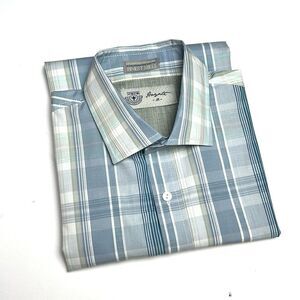 NWT Hayati Cotton Button Down Shirt Plaid Sage Green Gray Blue size M